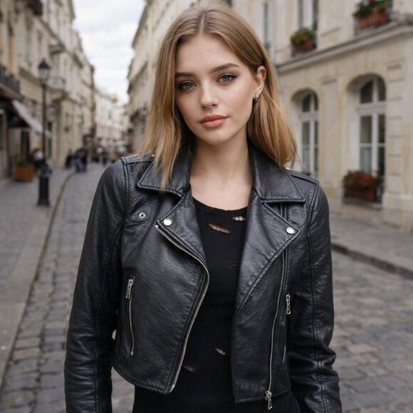 Abercrombie & Fitch Jackets & Blazers - Abercrombie Black Faux Leather Cropped Moto Jacket XXS Petite Minimalist Y2K Wmn